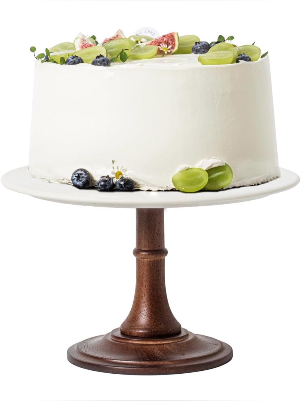 10” Cake Stand Ceramic Cake Plate with Acacia Wood Base Round Wedding Cake Stan